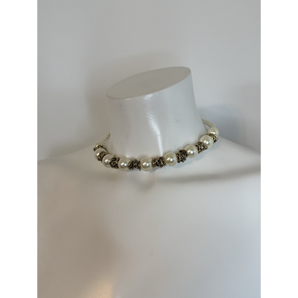 Faux Pearl Choker Necklace Bridal‎ Head Piece Antique Gold Tone Vintage One Size - Picture 16 of 16